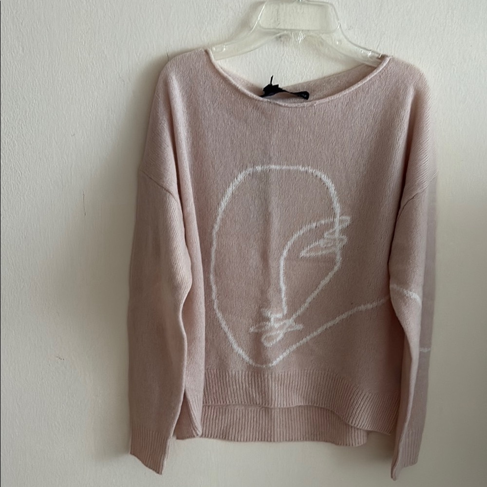 360 Cashmere Blush Pink Artistic Face Sweater